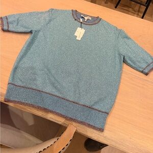 Marc Jacobs Sparkling Blue Sweater with Brown Trim